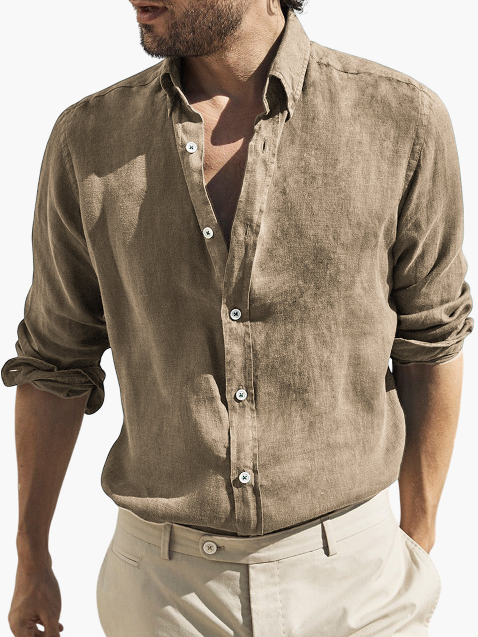 Men's Vintage Cotton Distressed Basic Washed Loose Long Sleeve Button Lapel Everyday Shirt