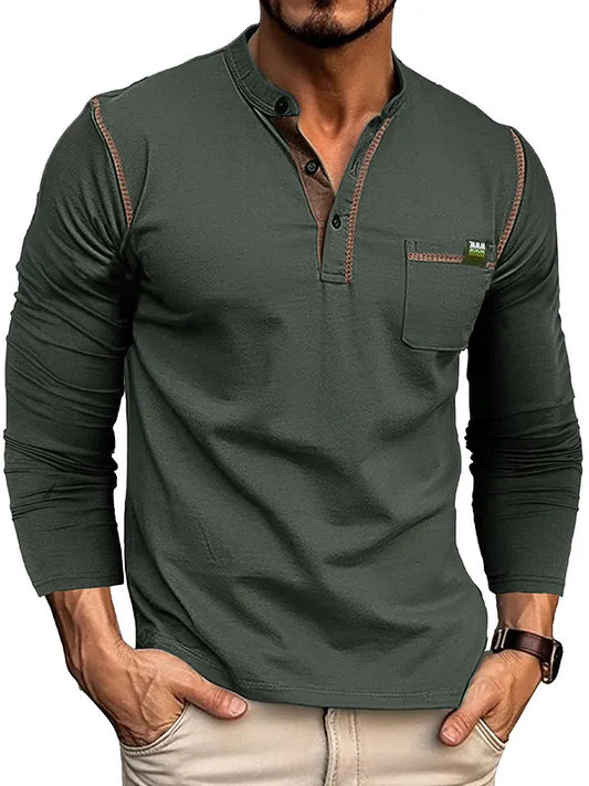 Men's Casual Cotton Long Sleeve Henley Shirt