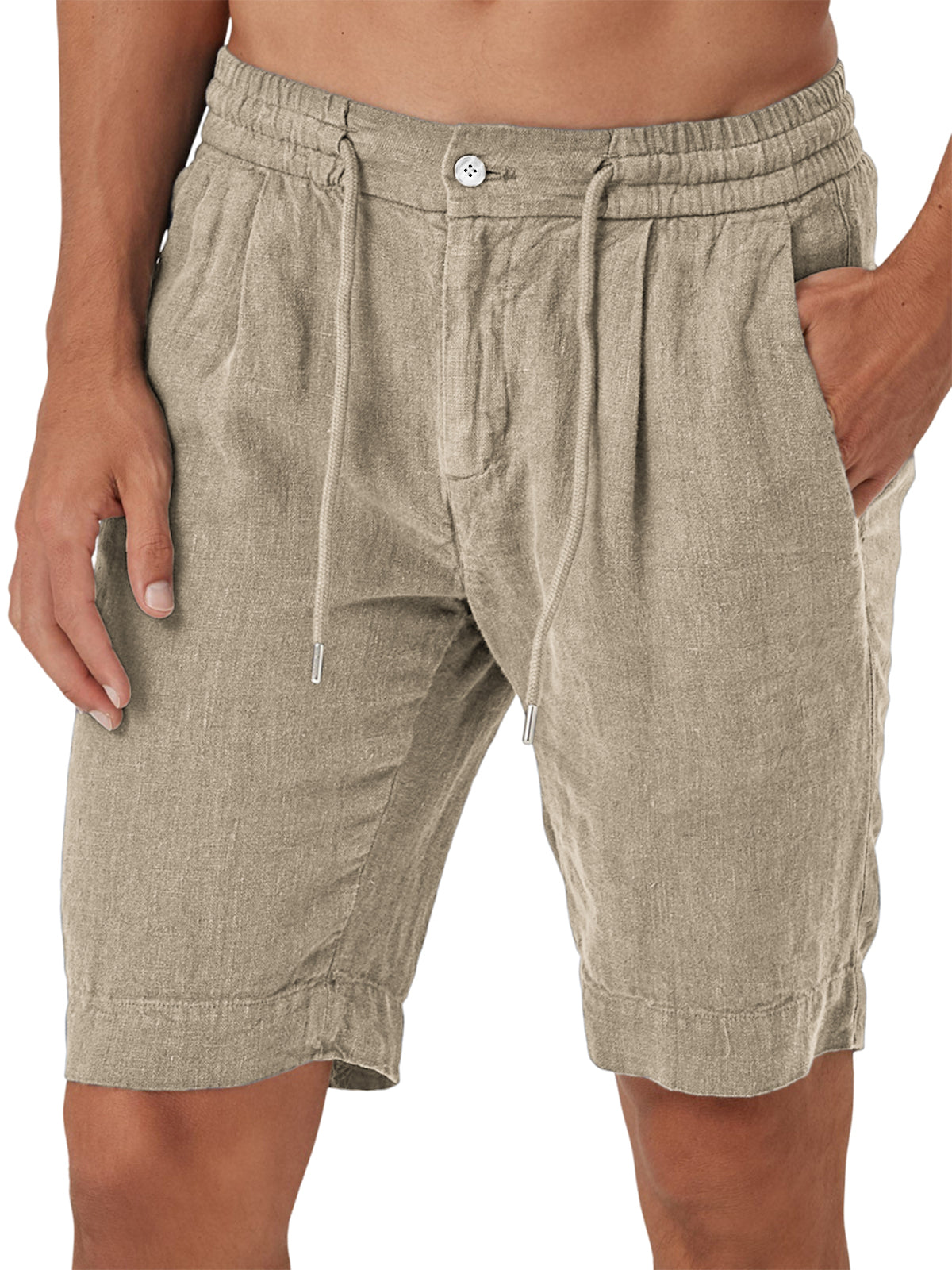 Men's Comfort Linen Lace-Up Elastic Waist Beach Shorts