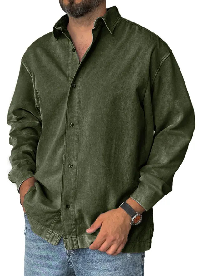 Men's Fashion Retro Distressed Lapel Long-sleeved Shirt