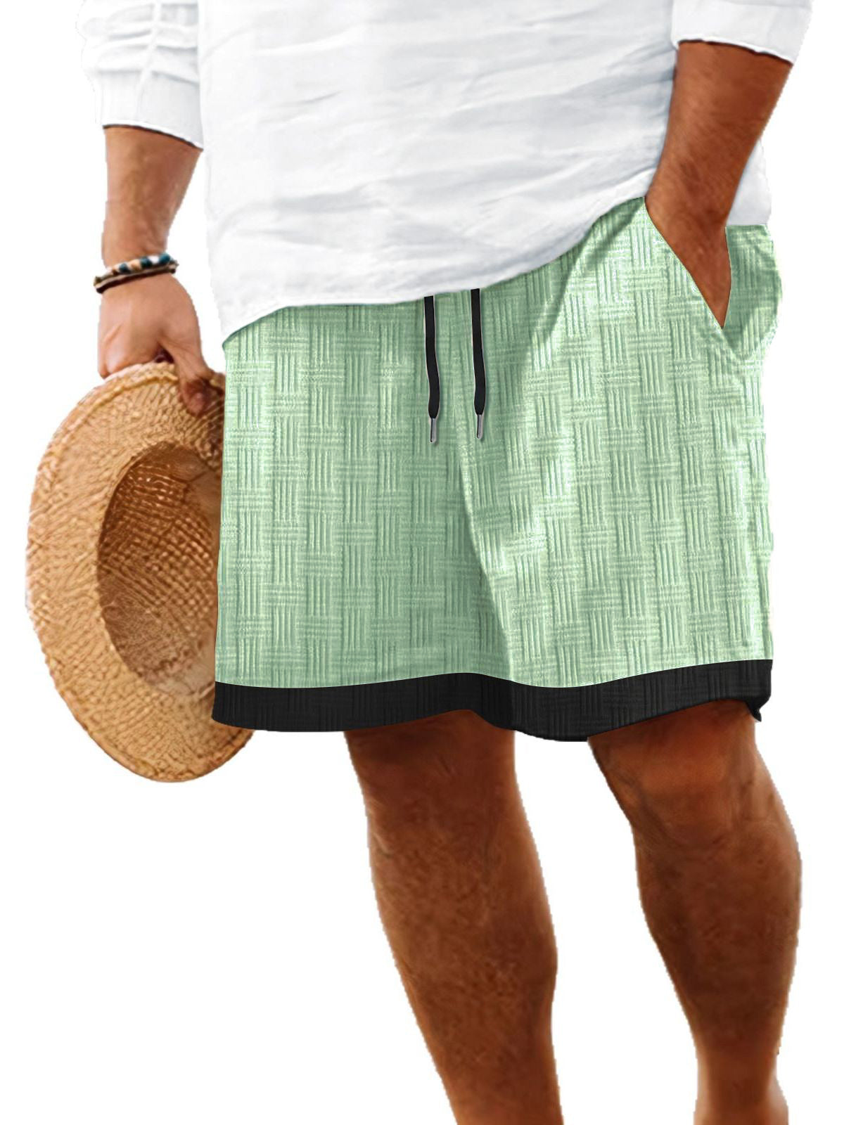 Men's Beach Texture Jacquard Casual Lace-Up Shorts