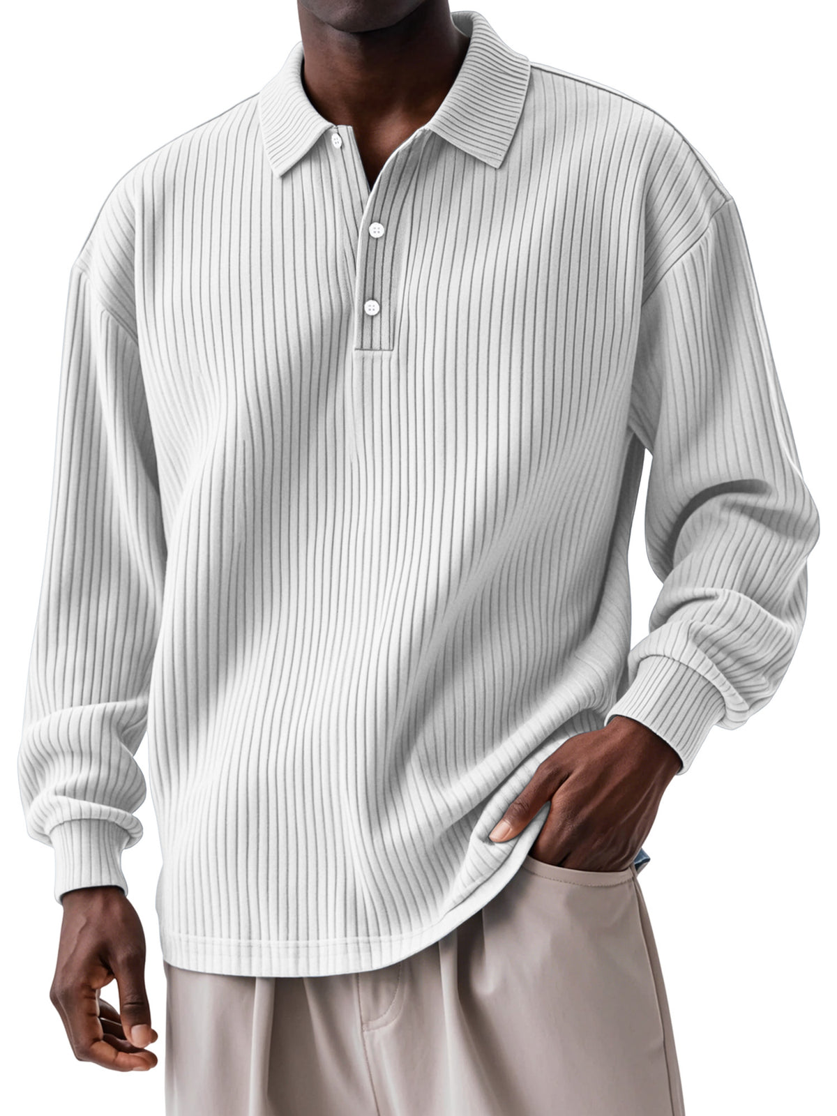 Men's Daily Solid Color Vertical Button Long Sleeve Polo Shirt