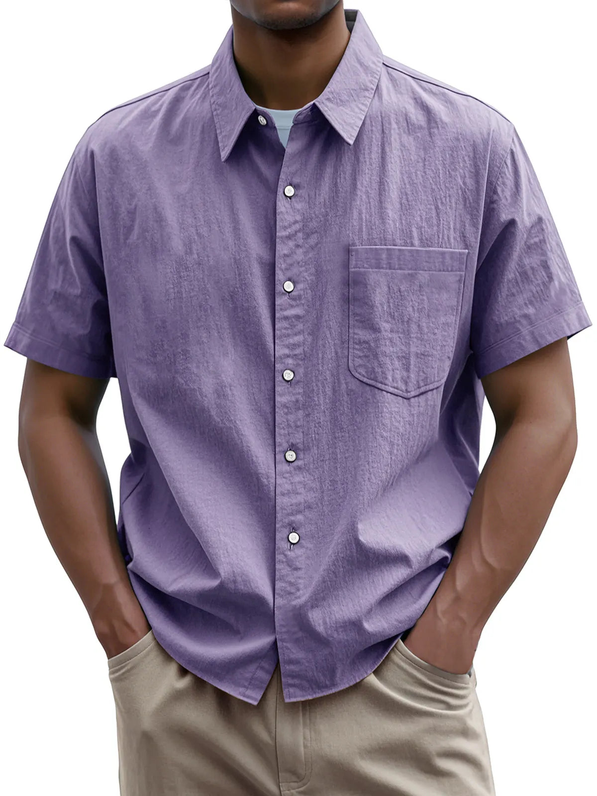Men's Everyday Casual Lapel Pocket Solid Color Short Sleeve Shirt