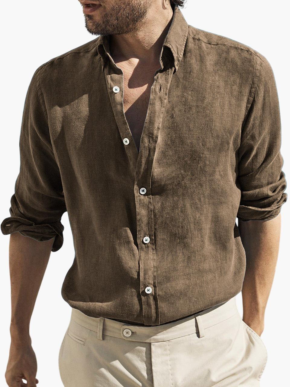 Men's Vintage Cotton Distressed Basic Washed Loose Long Sleeve Button Lapel Everyday Shirt