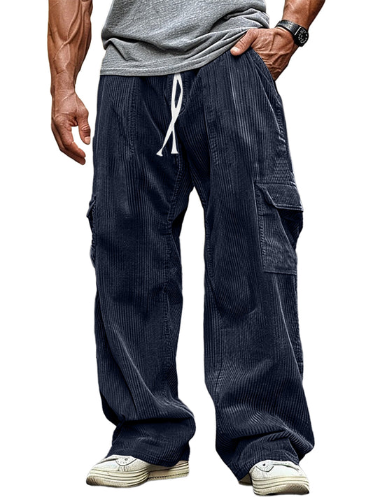 Men's Casual Corduroy Elastic Band Solid Color Trousers