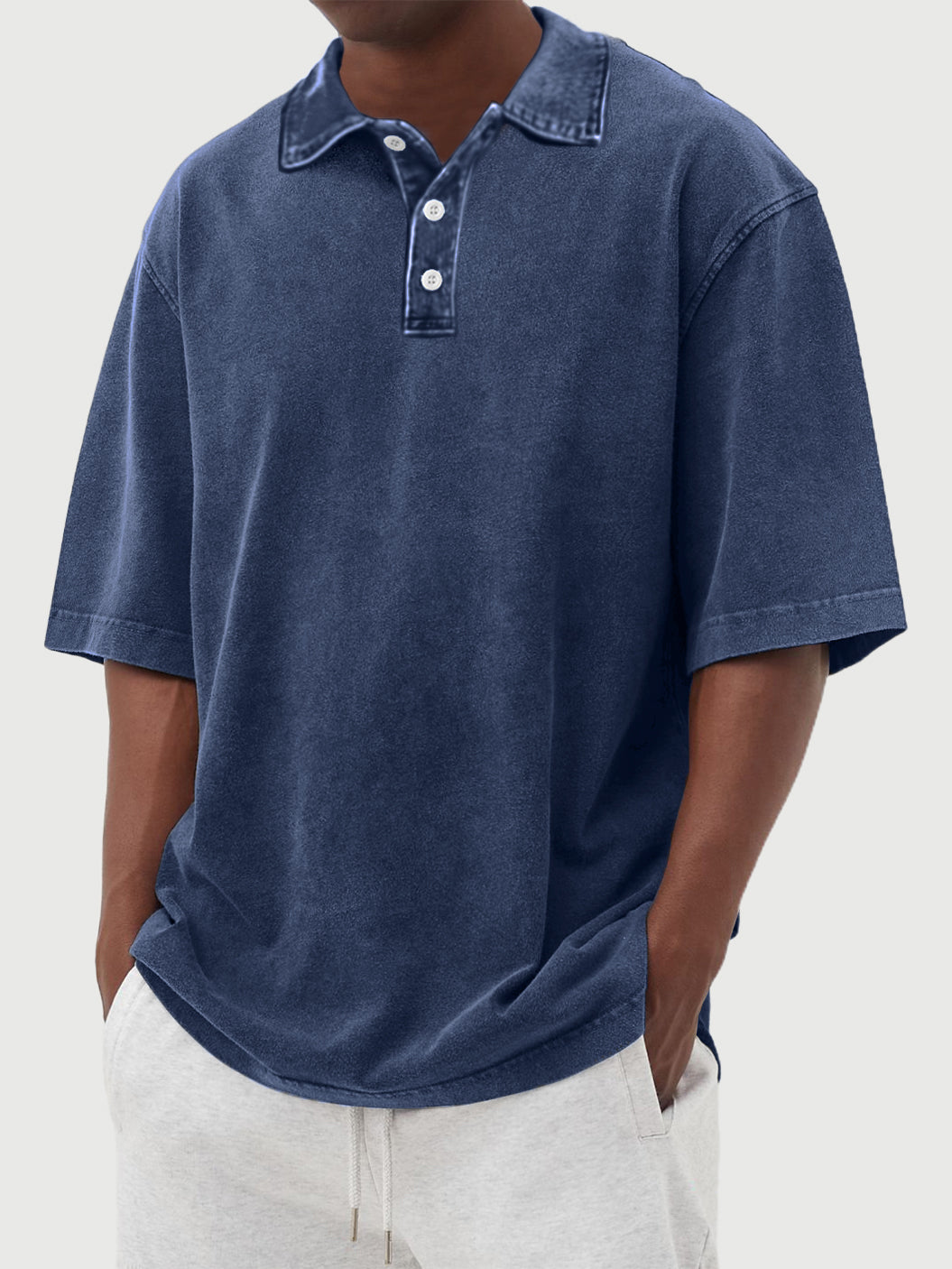 Men's washed and distressed 100% cotton daily casual POLO shirt