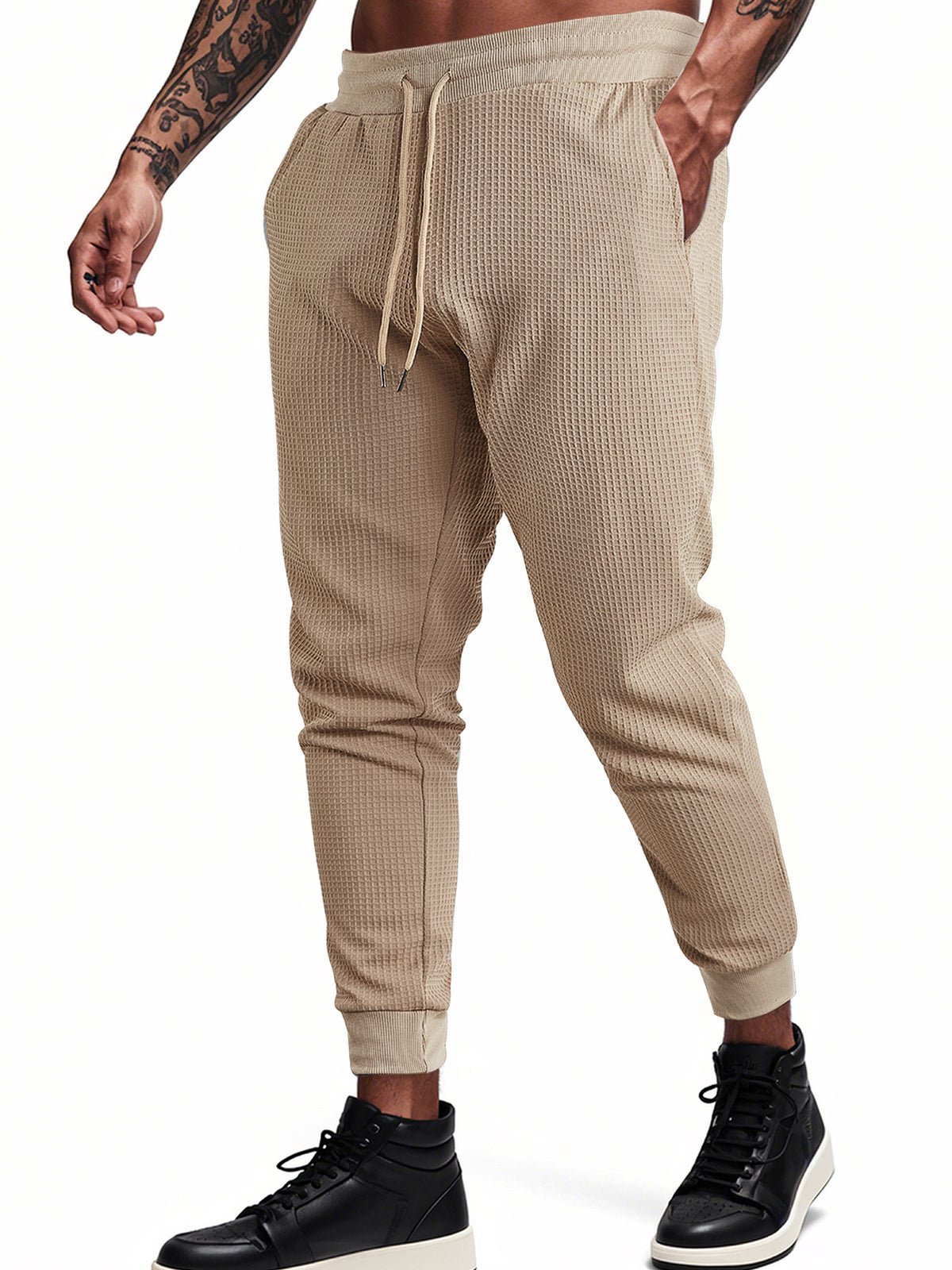 Men's Casual Breathable Solid Color Waffle Trousers