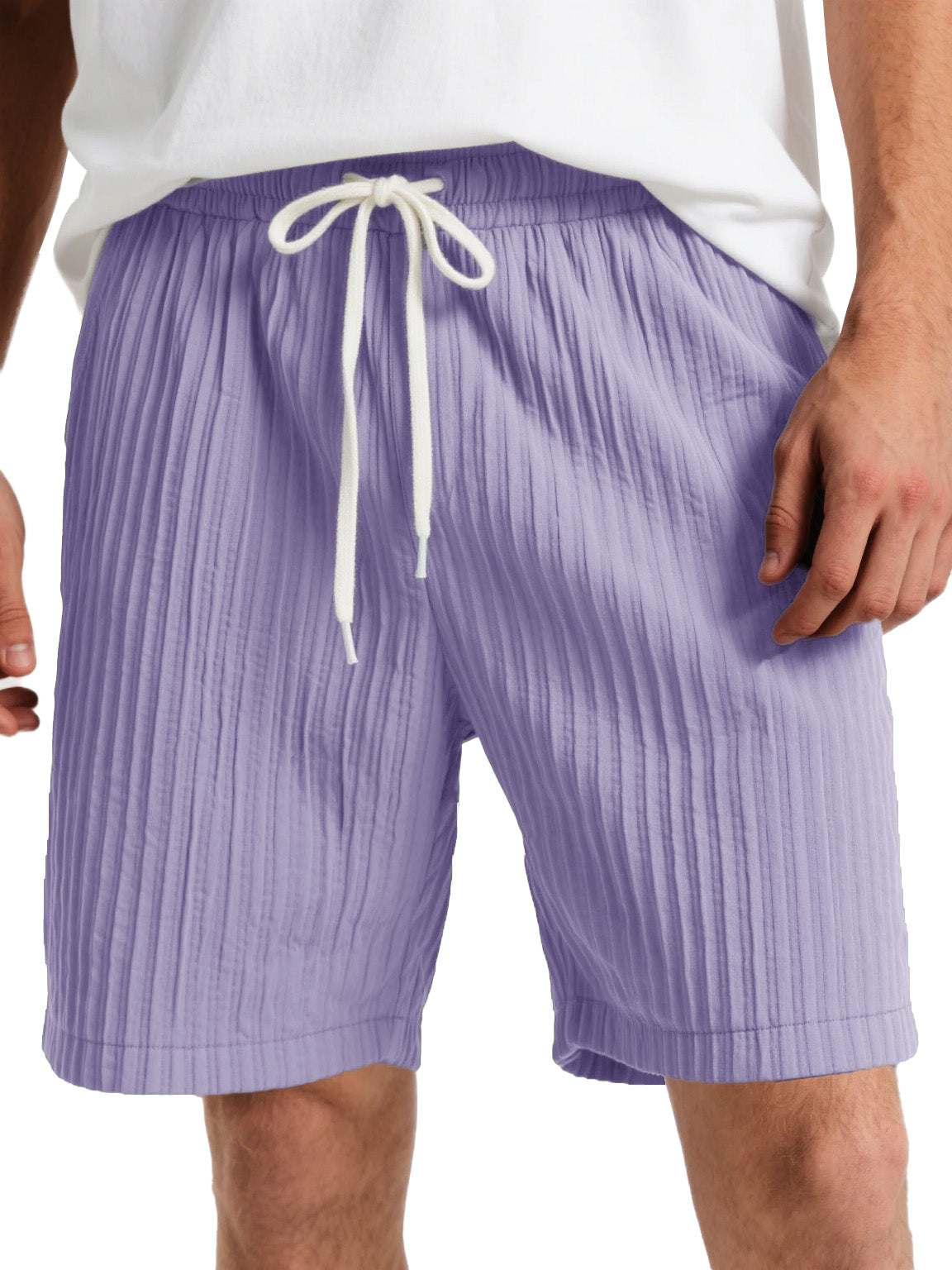 Men's Fashion Casual Striped Fabric Lace-up Loose Shorts