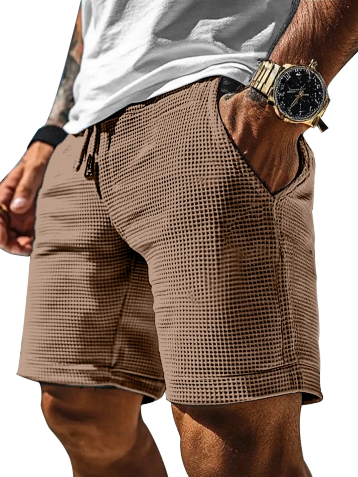 Men's Casual Solid Color Waffle Loose Shorts
