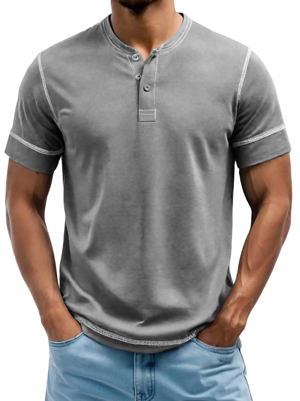 Men's Henry Elastic Cotton Daily Casual T-shirt