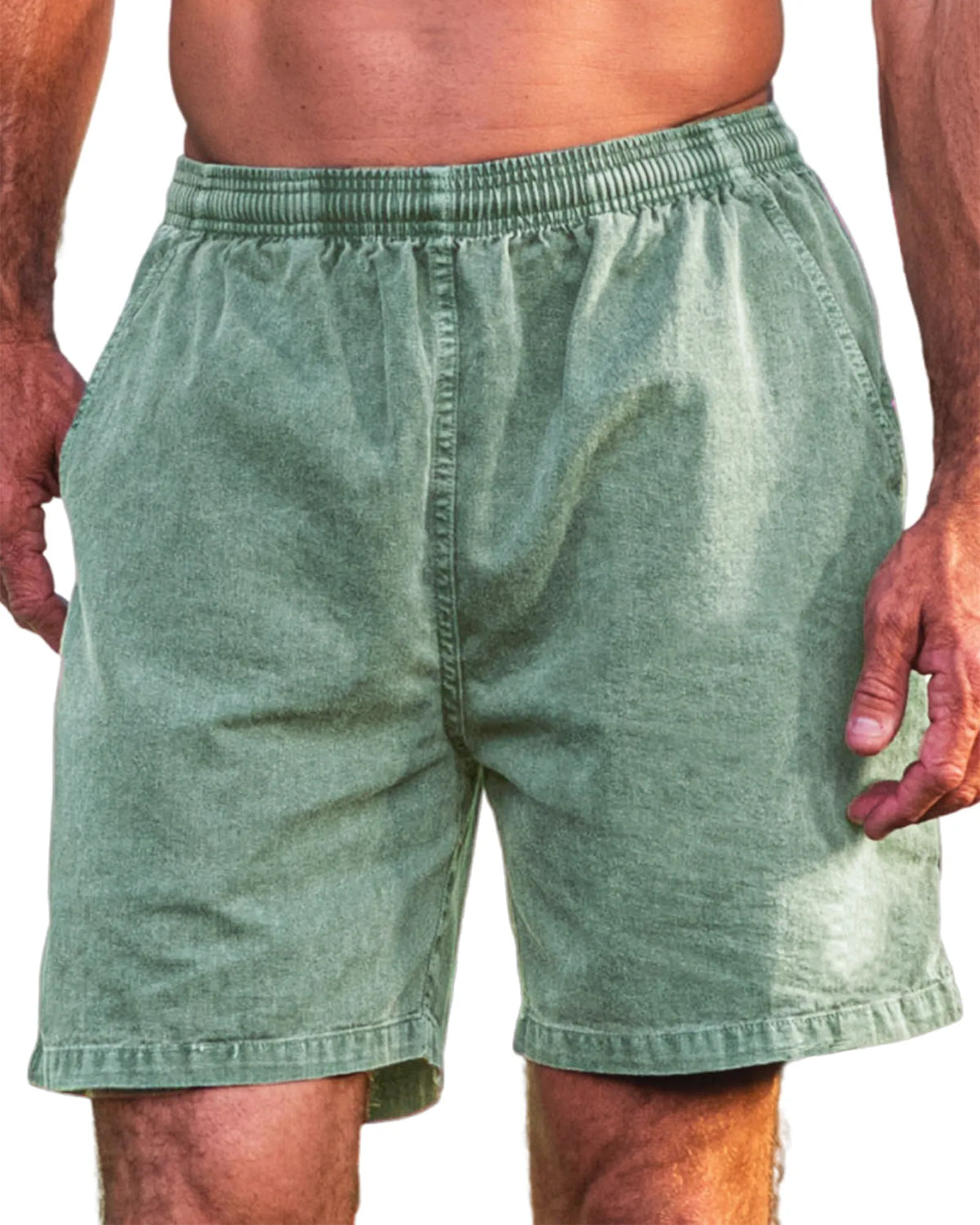 Men's Stylish Cotton Dyed Everyday Casual Elastic Waist Shorts With Side Pockets
