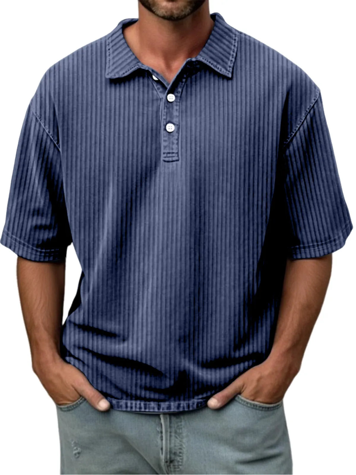 Men's Casual Solid Color Pit Lapel Short Sleeve Polo Shirt