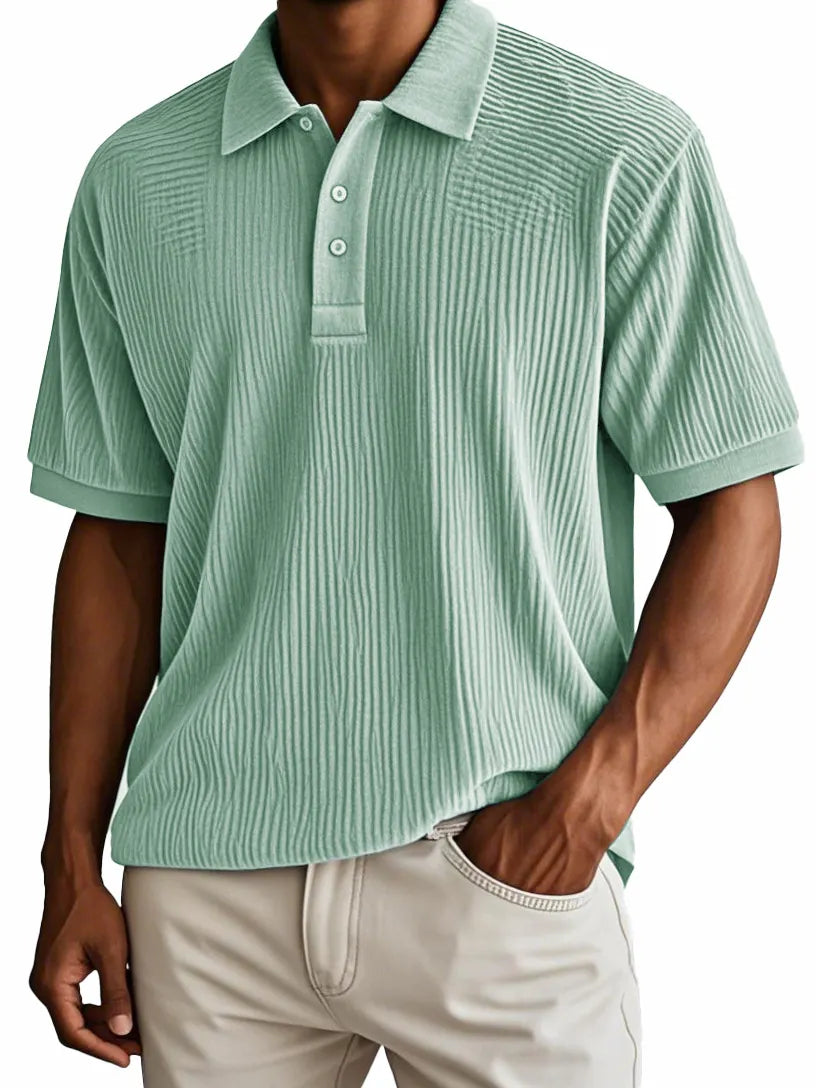 Men's Fashion Retro Corduroy Fabric Short-sleeved Polo Shirt