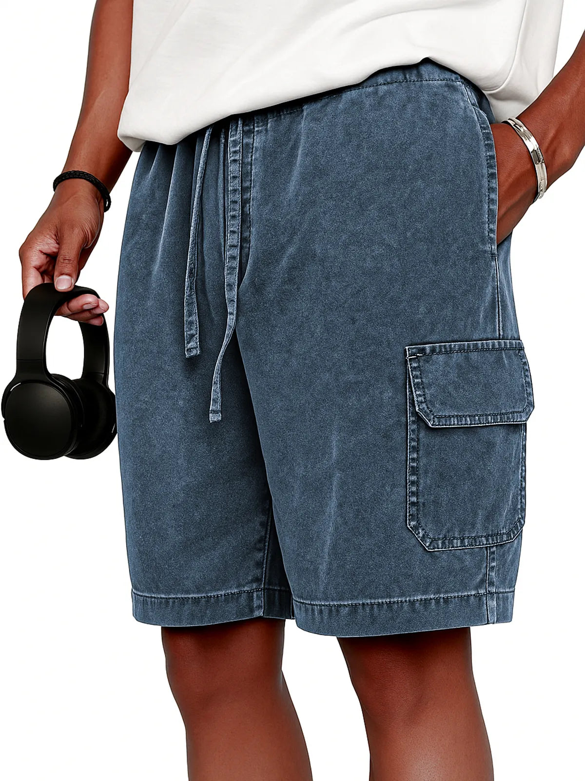 Men's Stylish Vintage Dyed Cargo Lace Up Practical Pockets Casual  Shorts