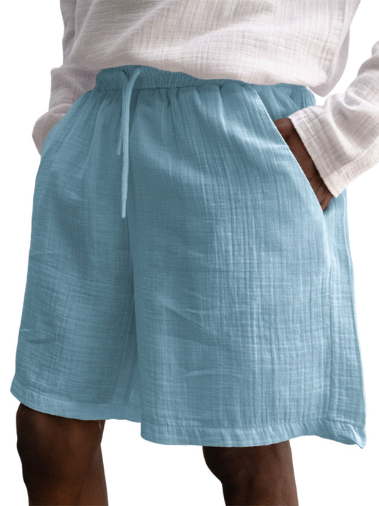 Men's Stylish Muslin Linen Lace Up Casual Shorts