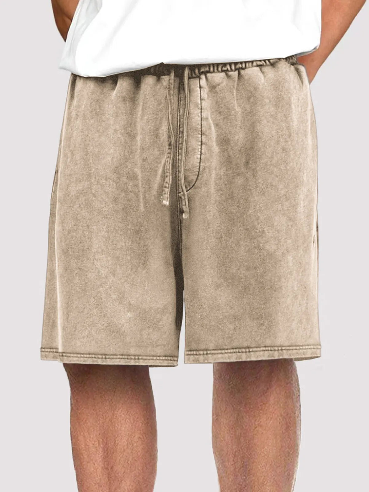 Men's Vintage Distressed Drawstring Stylish Washed Casual Textured Shorts With Side Pockets