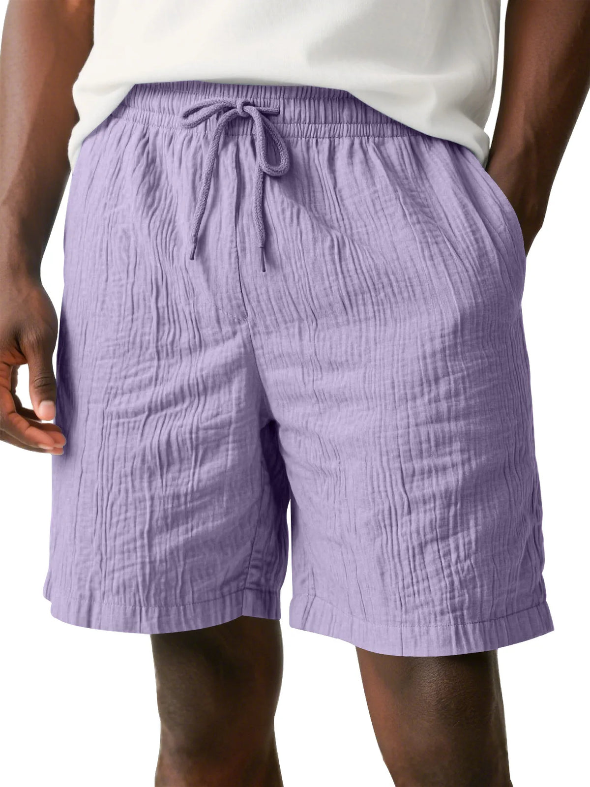 Men's Daily Pleated Texture Drawstring Elastic Waist Casual Shorts