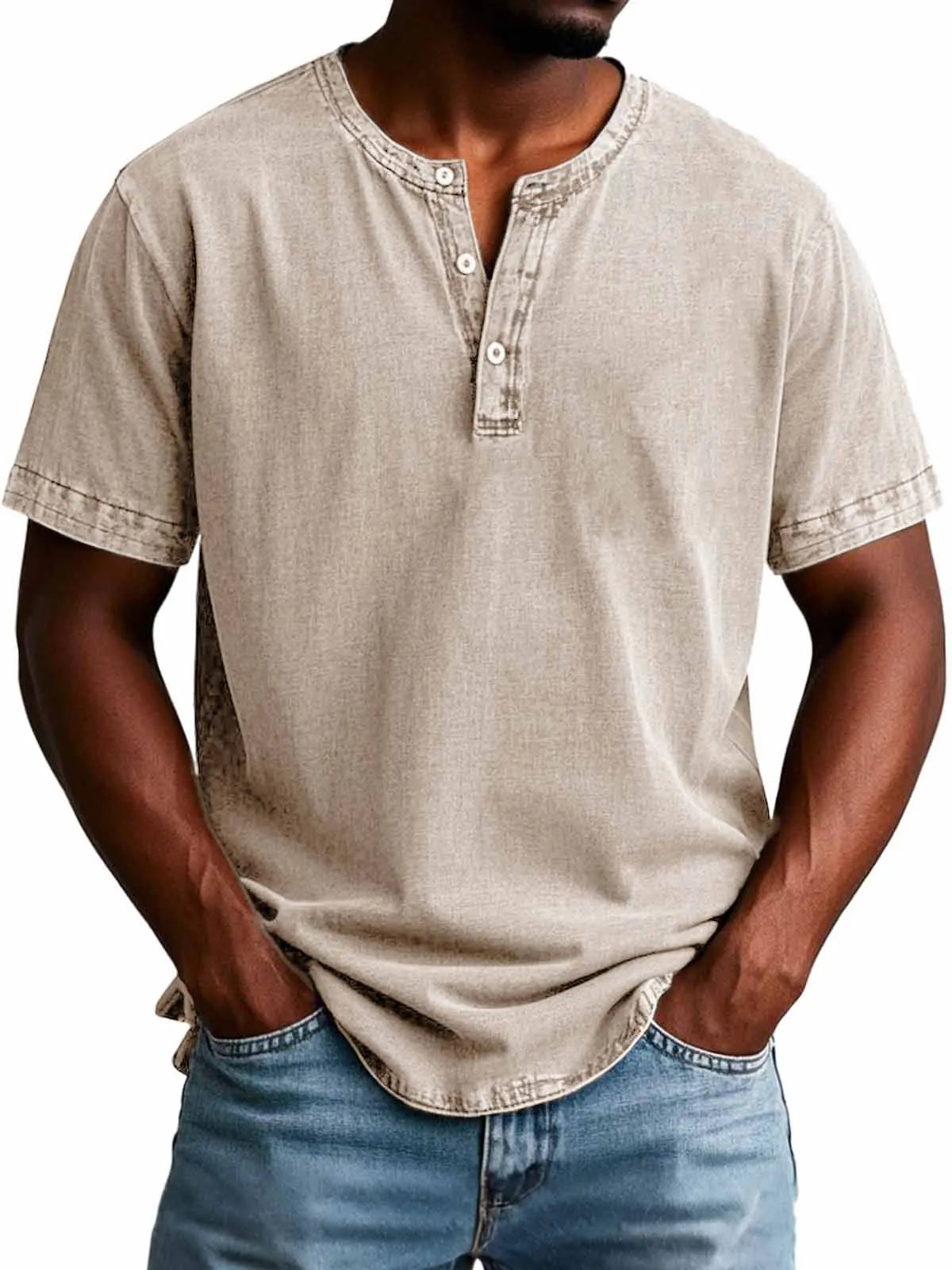 Men's Fashion Vintage Distressed Short Sleeve Henley Shirt
