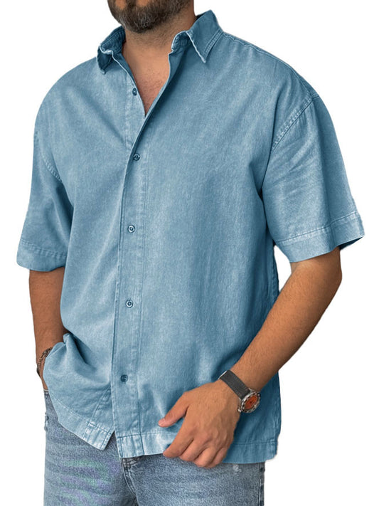 Men's Fashion Retro Distressed Lapel Short-sleeved Shirt
