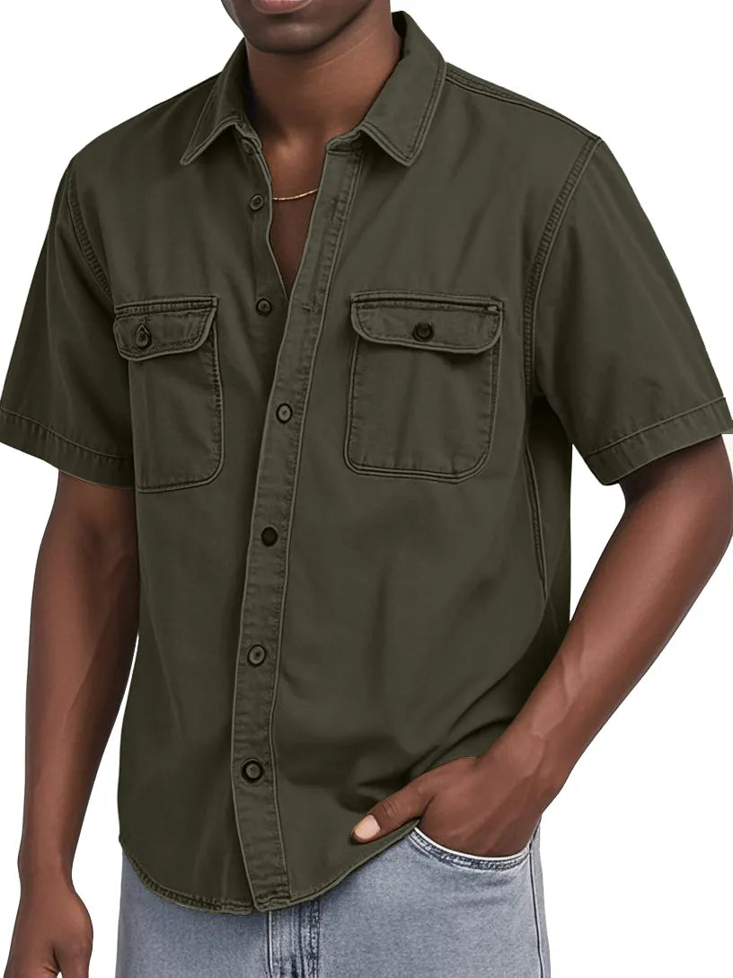 Men's Double Pocket Workwear Casual Short-sleeved Shirt