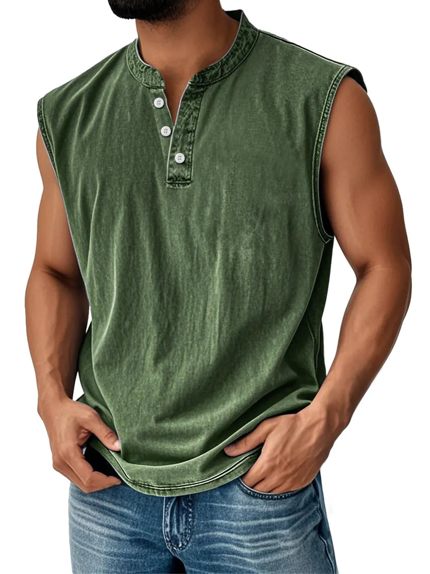 Men's Retro Stand Collar Button Casual Fashion Sleeveless Vest