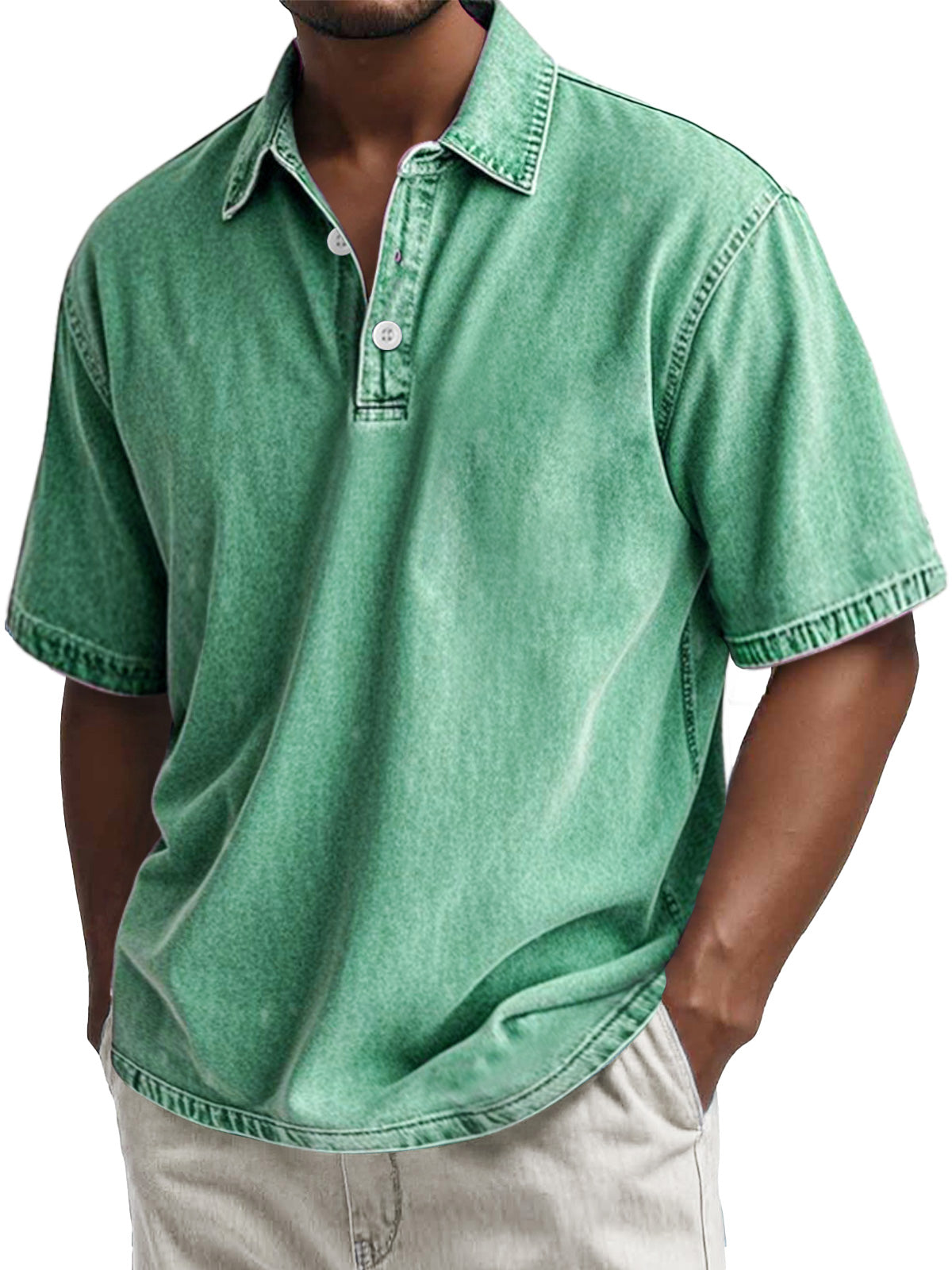 Men's Retro Cotton Washed Casual Lapel Short Sleeve POLO Shirt