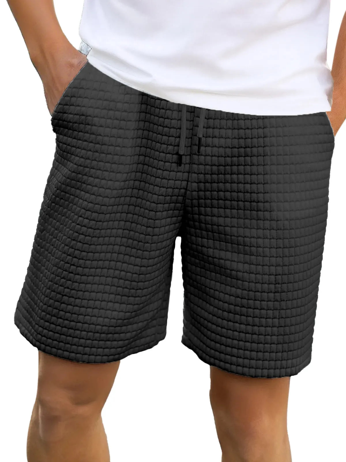 Men's Casual Solid Color Small Checkered Loose Shorts