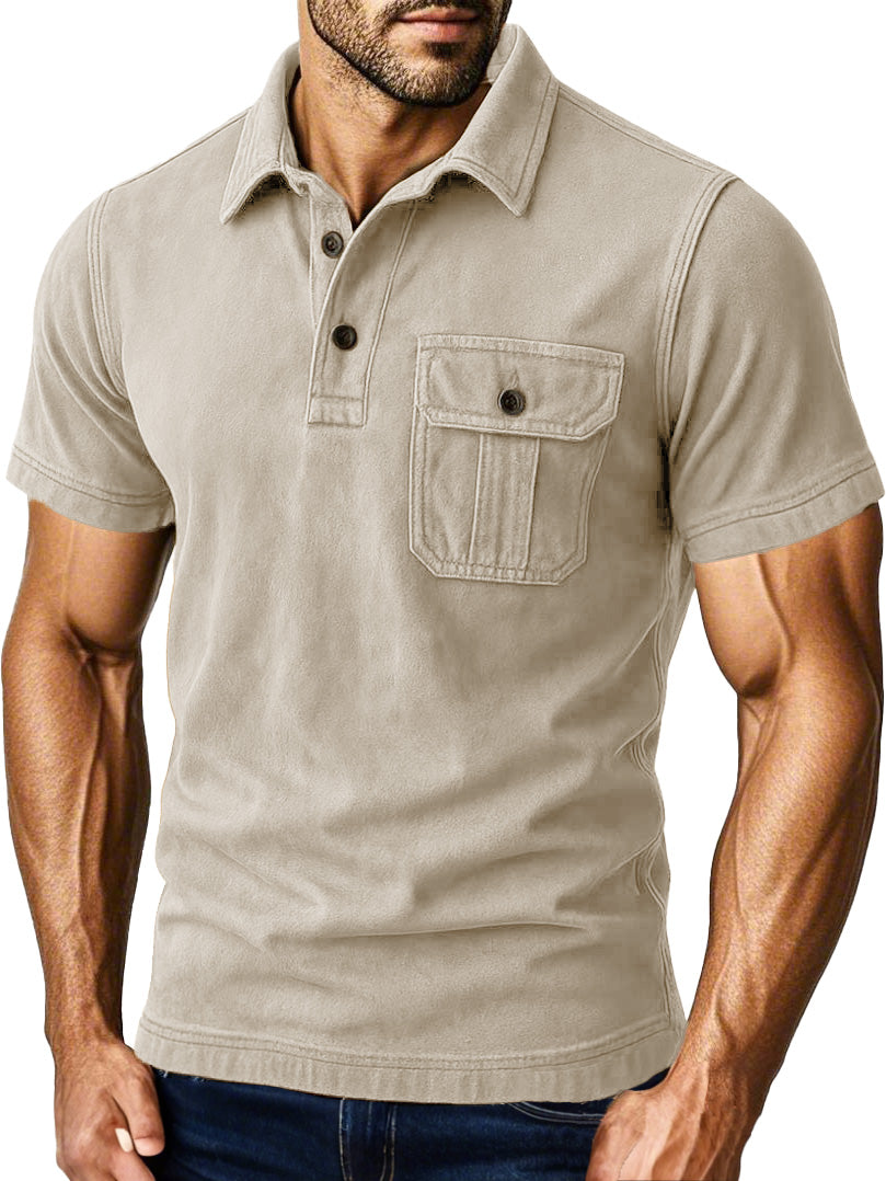 Men's Outdoor Retro Workwear Lapel Pocket Polo Shirt