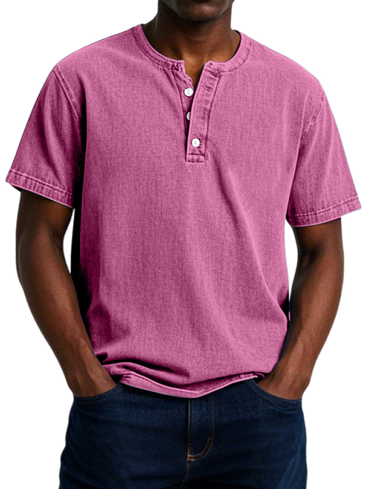 Men's Casual Vintage Button-down Short Sleeve Henley Shirt