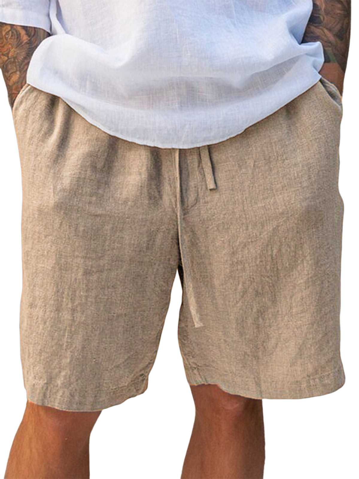 Men's Linen Comfort Lace-Up Everyday Casual Shorts with Side Pockets