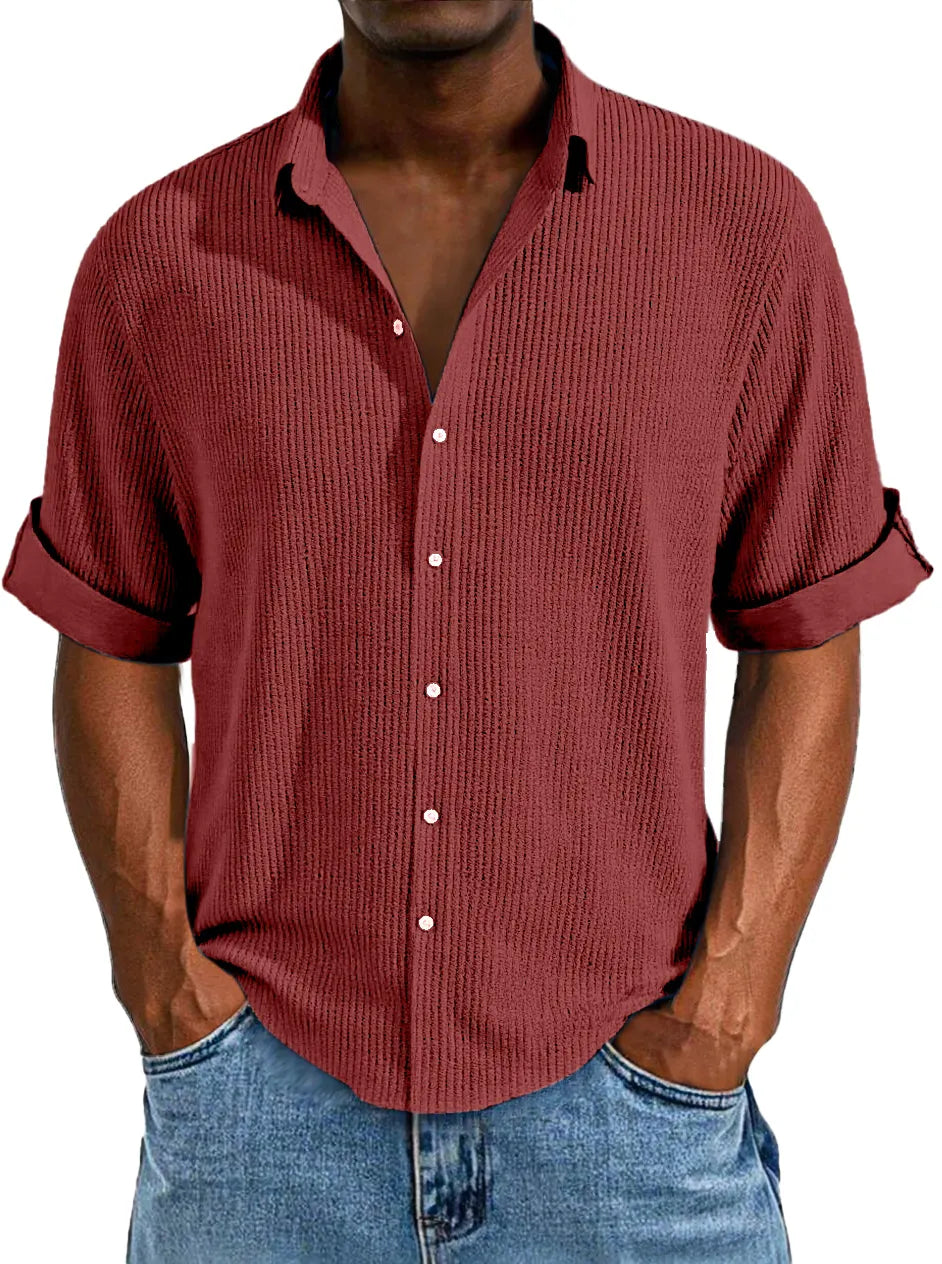 Men's Casual Loose Simple Texture Solid Color Button Short-sleeved Shirt