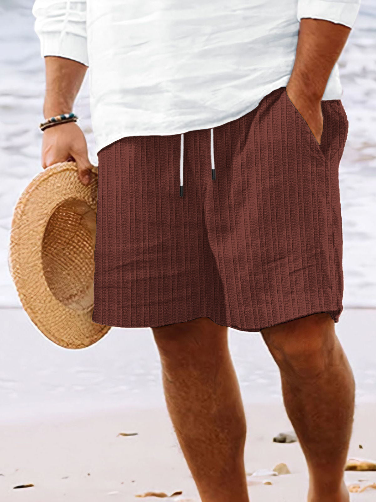 Men's Beach Vertical Stripe Casual Lace-Up Shorts