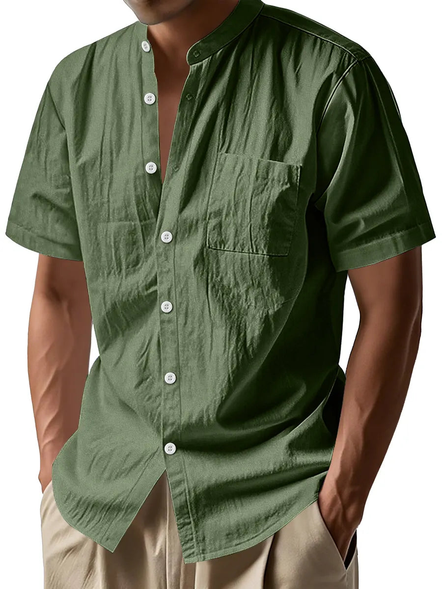 Men's Daily Stand-up Collar Casual Comfortable Short-sleeved Shirt