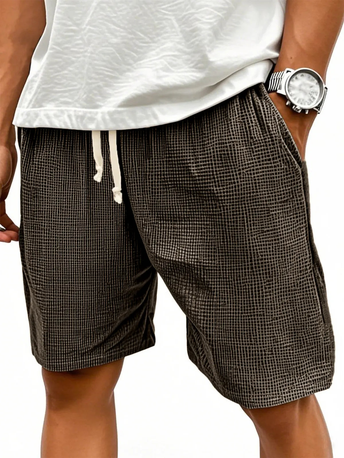 Men's Comfortable Waffle Texture Lace-up Stylish Casual Loose Shorts