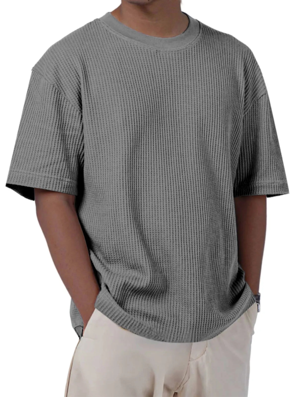 Men's Casual Everyday Solid Color Waffle Short Sleeve T-shirt