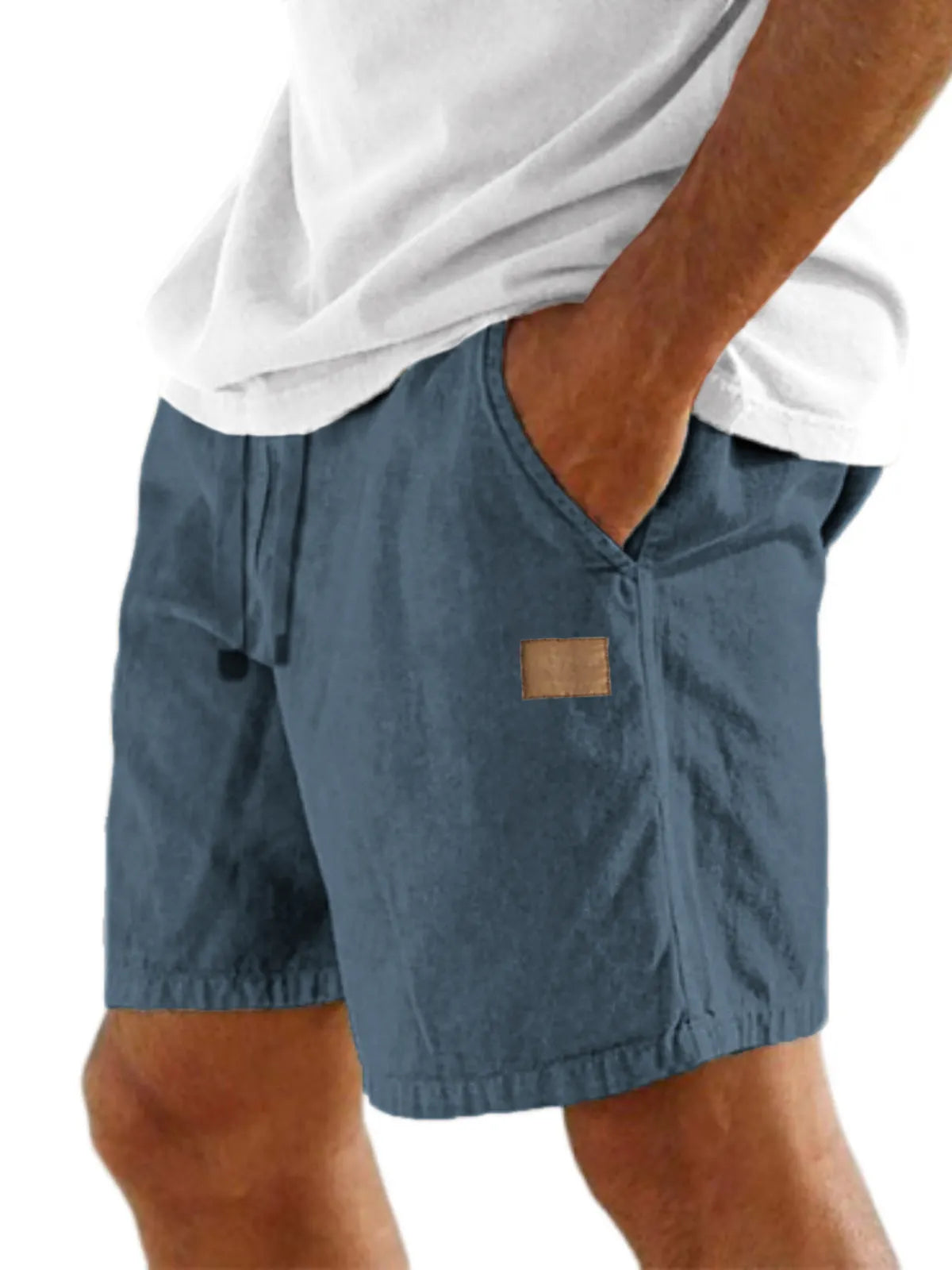 Men's Comfort Linen Embroidered Logo Holiday Casual Lace-Up Shorts with Side Pockets