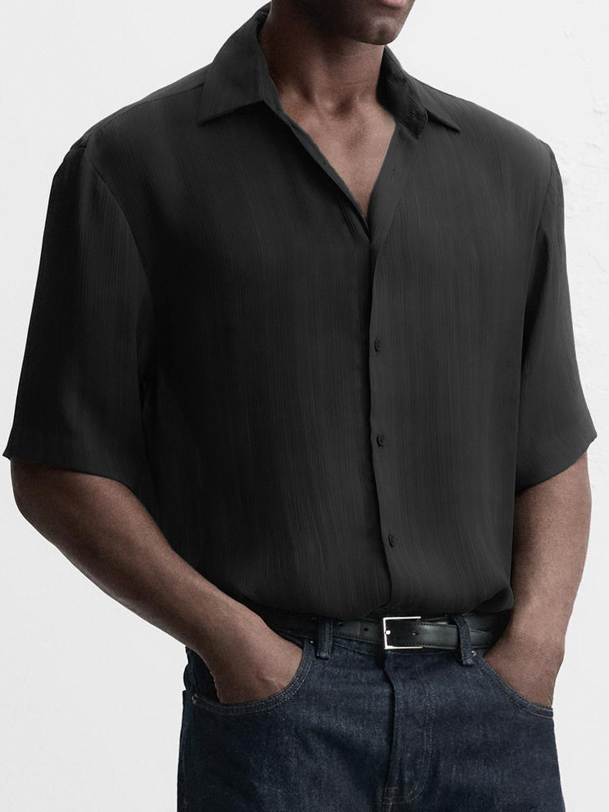 Men's Breathable Textured Casual Short Sleeve Basic Shirt