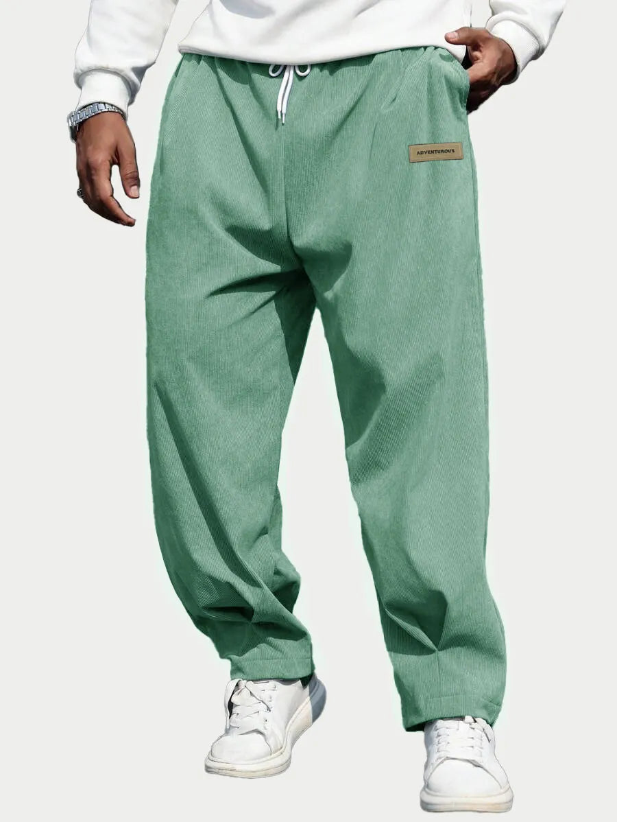 Men's Fashion Casual Sports Corduroy Fabric Logo Embroidered Pocket Trousers