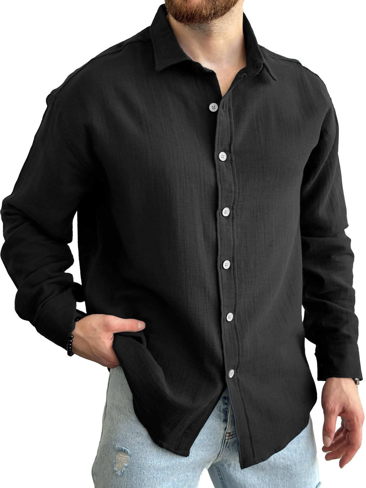 Men's Fashion Casual Lapel Long Sleeve Shirt