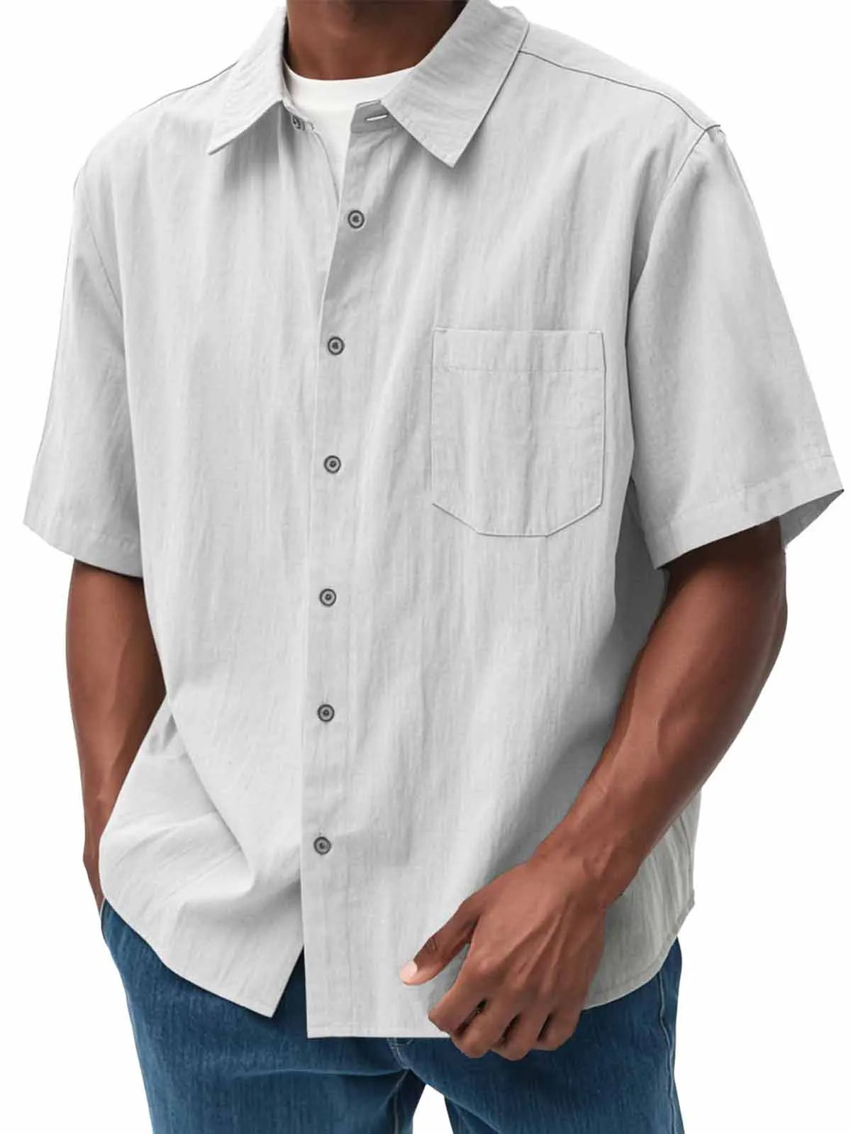 Men's Fashion Casual Pleated Fabric Short Sleeve Shirt