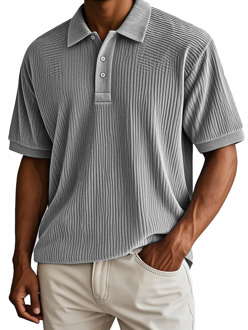 Men's Fashion Retro Corduroy Fabric Short-sleeved Polo Shirt