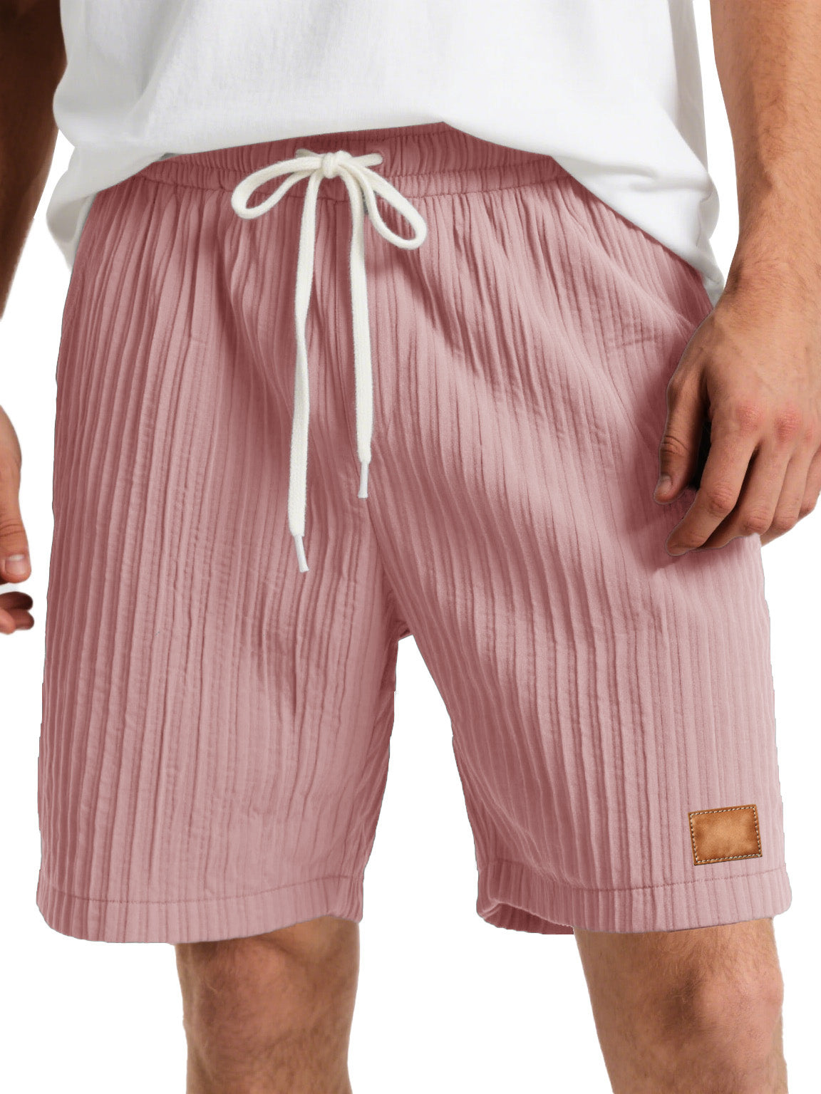 Men's Fashion Casual Striped Fabric Embroidered Logo Lace-up Loose Shorts