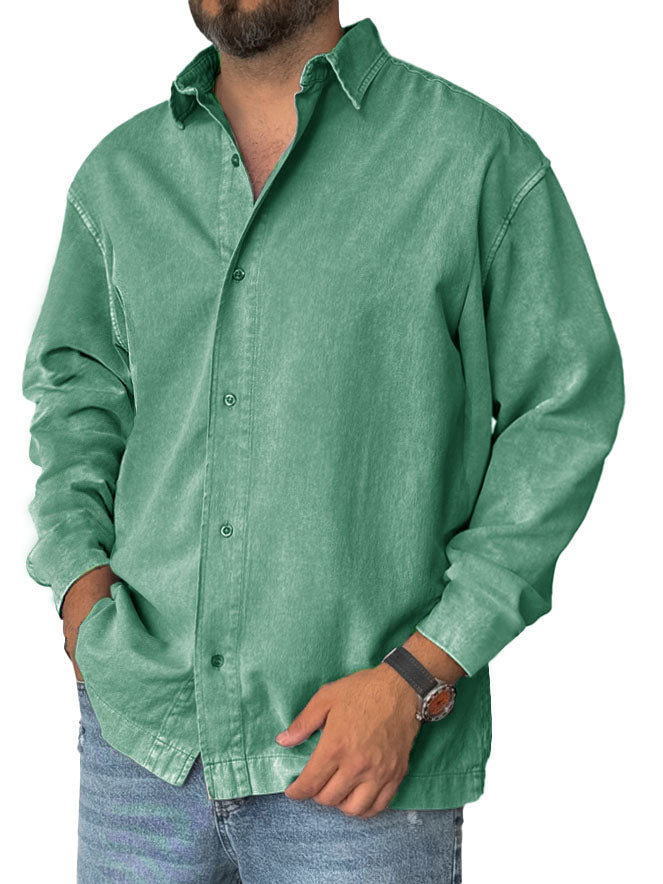 Men's Fashion Retro Distressed Lapel Long-sleeved Shirt