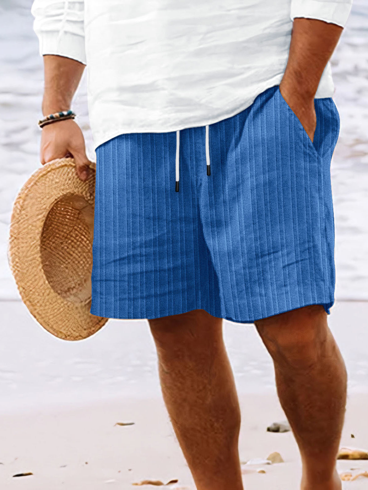 Men's Beach Vertical Stripe Casual Lace-Up Shorts