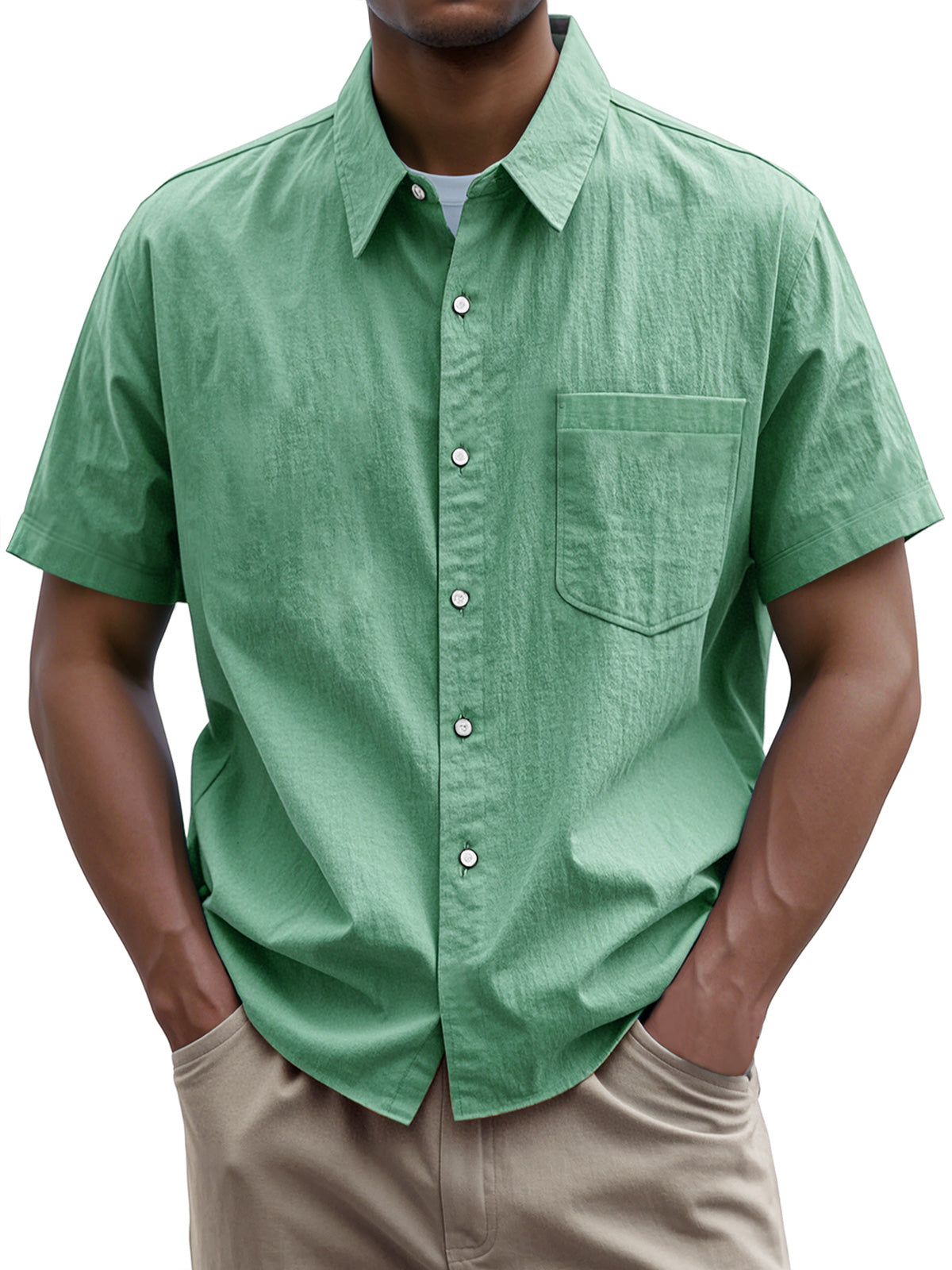 Men's Everyday Casual Lapel Pocket Solid Color Short Sleeve Shirt