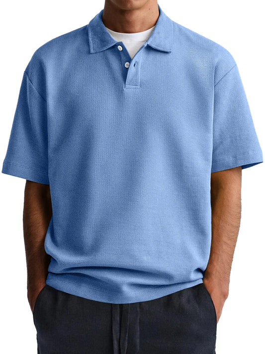 Men's Waffle Casual Lapel Button Down Short Sleeve POLO Shirt