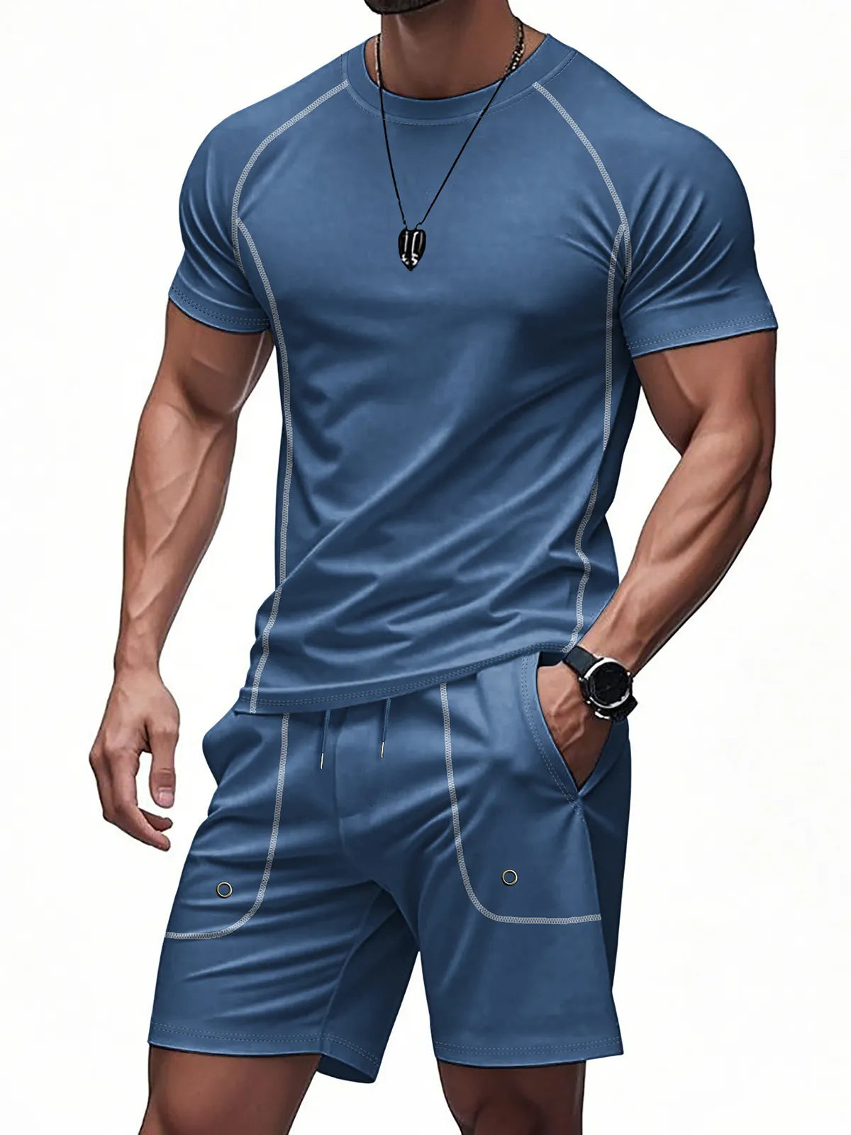 Men's Loose Set Raglan Quick-drying Sports Casual Short-sleeved Shorts Two-piece Suit
