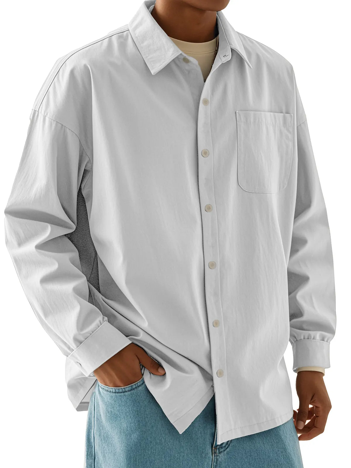 Men's Fashion Casual Retro Cotton Lapel Long Sleeve Shirt