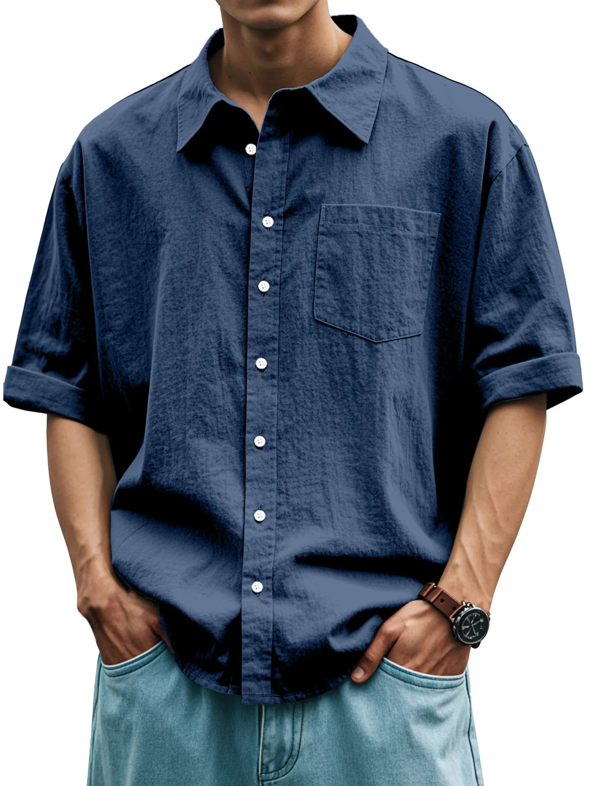 Men's Casual Everyday Solid Color Plaid Short Sleeve Button-down Shirt
