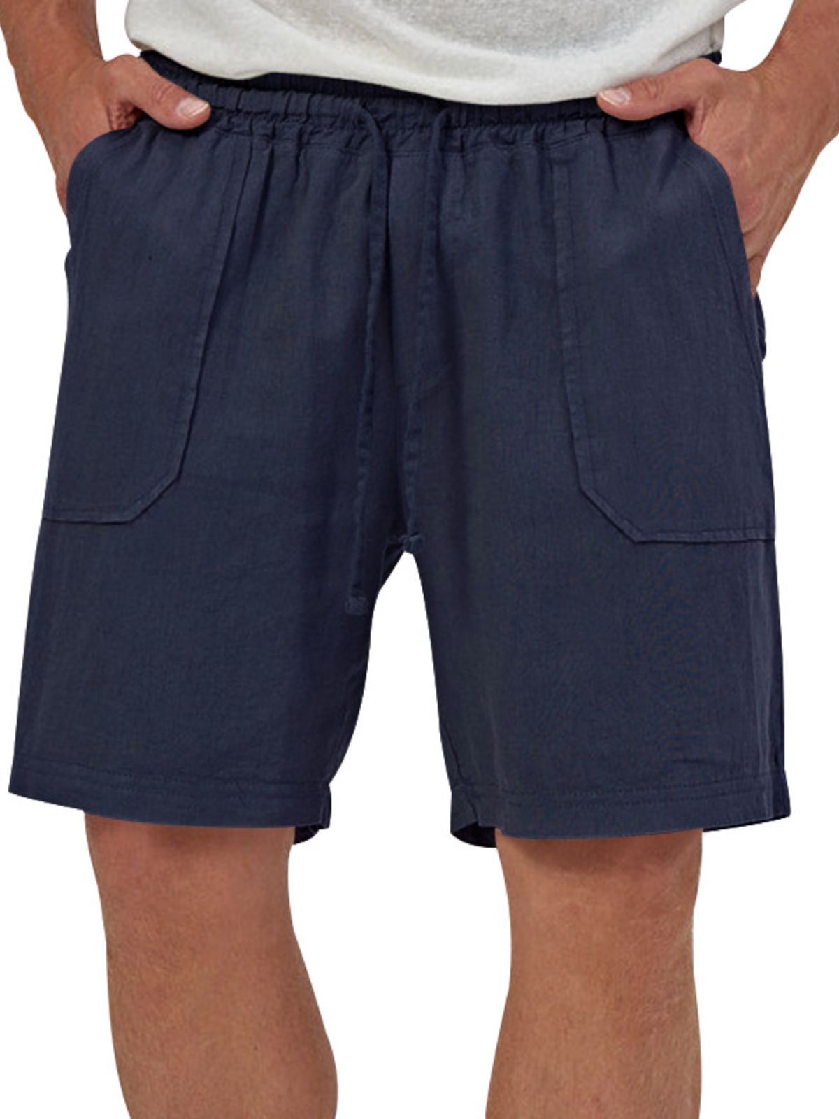 Men's Linen Casual Vacation Double Pocket Drawstring Elastic Waist Shorts Cropped Pants